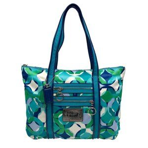 Coach Multi Color Nylon Satin Canvas Poppy Kaleidoscope Op Art Tote 14747